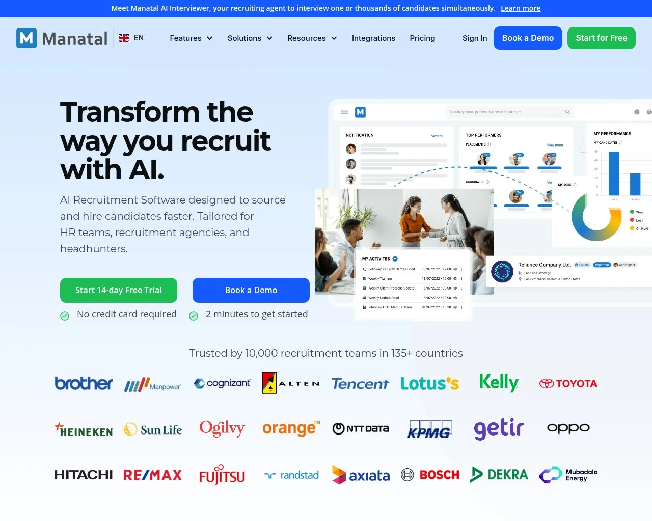 Manatal homepage